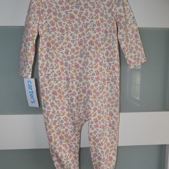 Carter's Floral Fall LS 2 Way Zipper Footie Size 6 Months Girl's New - Picture 3 of 3